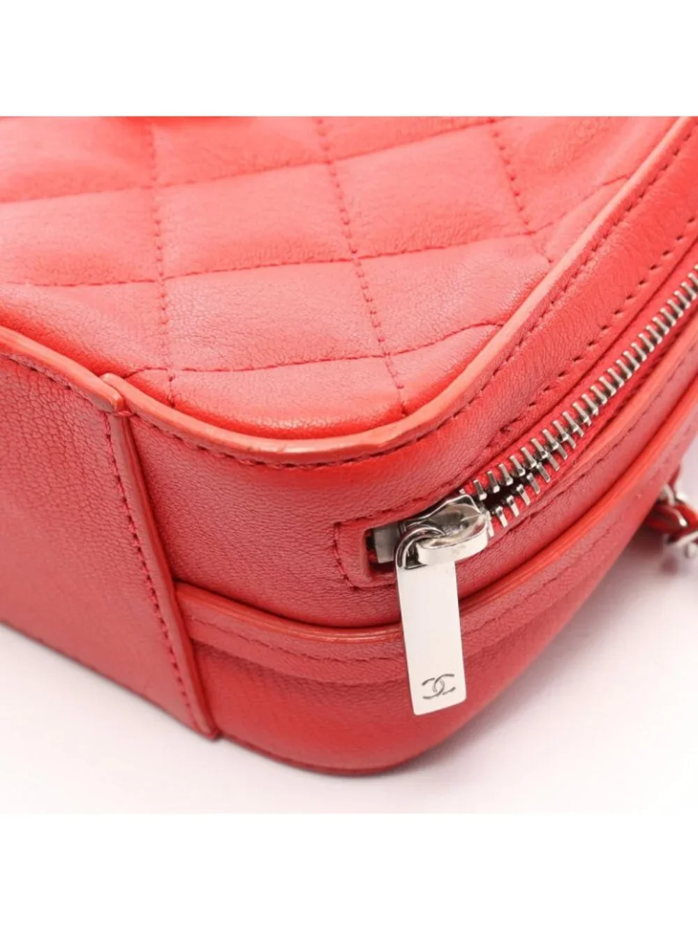 Chanel Shoulder Bag Quilted Half Here Red Leather